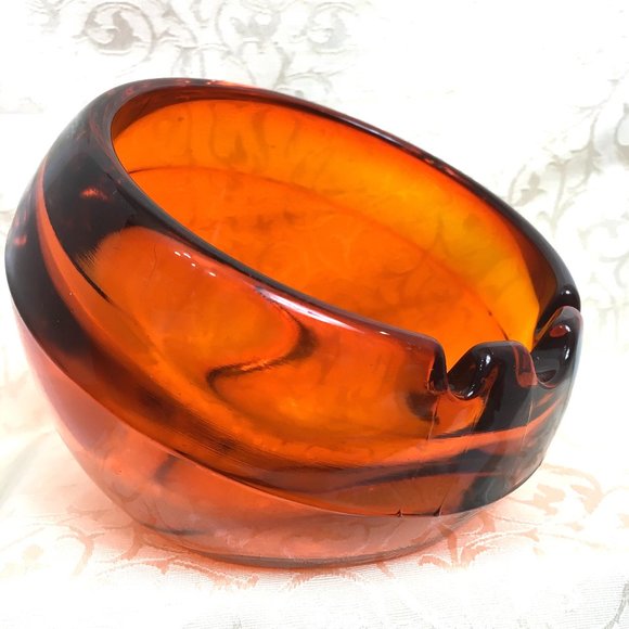 Viking '75/76 Amber Glass Mid Century Ashtray Orb Sphere VTG